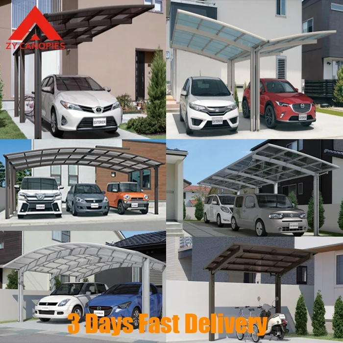 Outdoor 2 Car Shed Garages For Parking Polycarbonate Roof  Metal Garage Carport