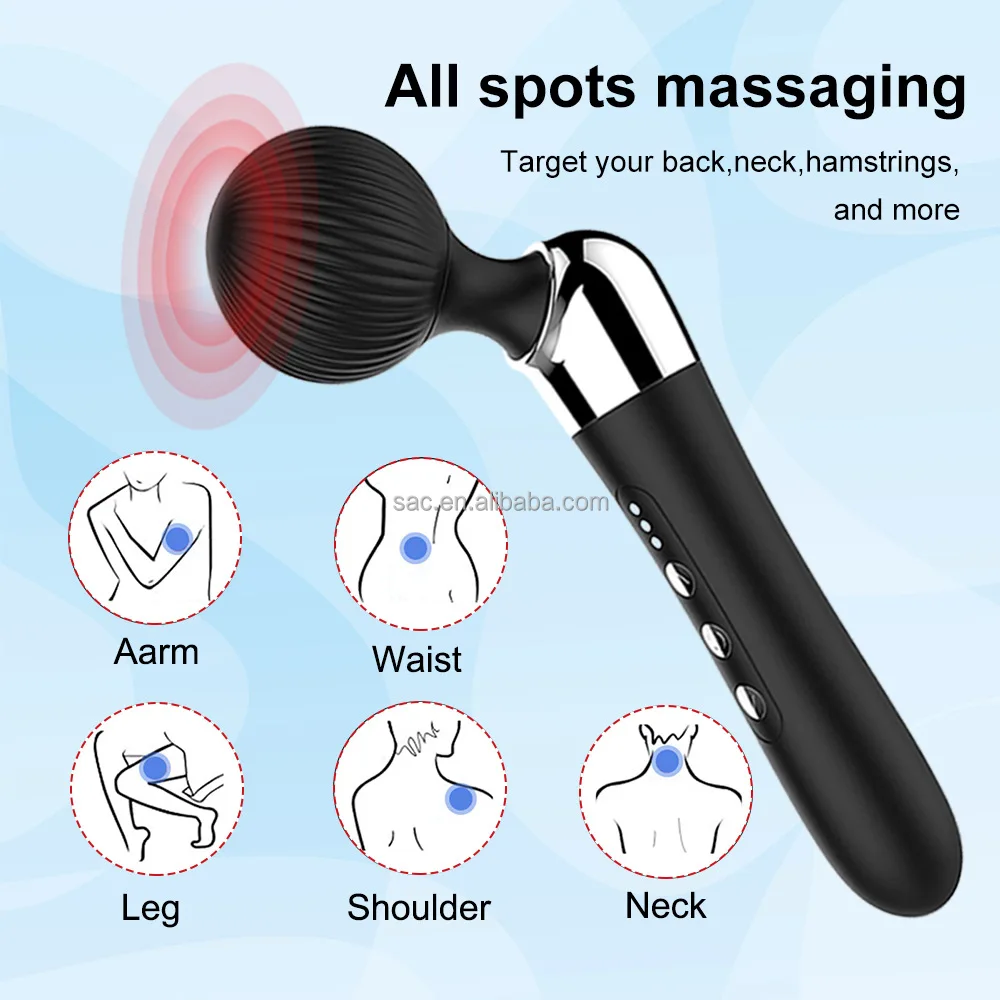 SacKnove New Adult Magnetic Usb 10 Frequency 5 Speed Curved Head Av Handy Vibrating Vagina Massager Wand Vibrator For Bed
