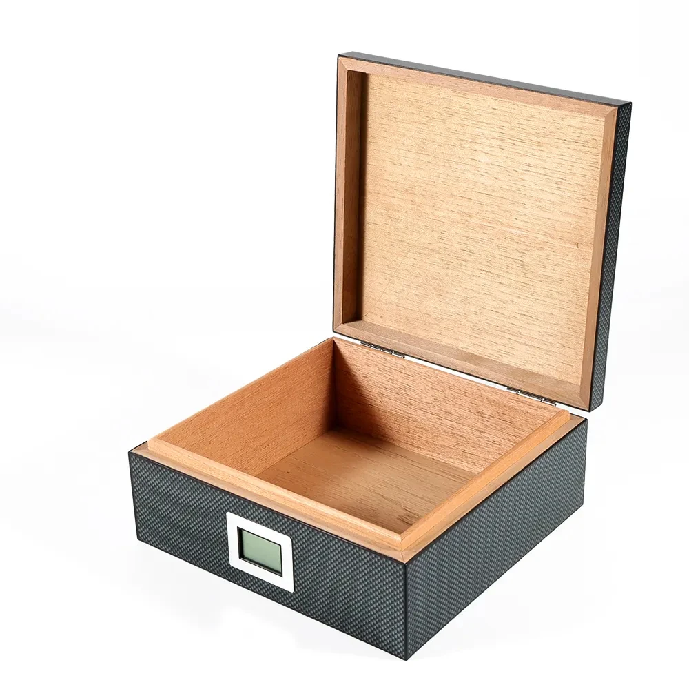 Clear-Top Visible Storage Case for 20-30 Cigars with Humidifier Hygrometer Movable Divider Wooden Desktop Cigar Humidors Box