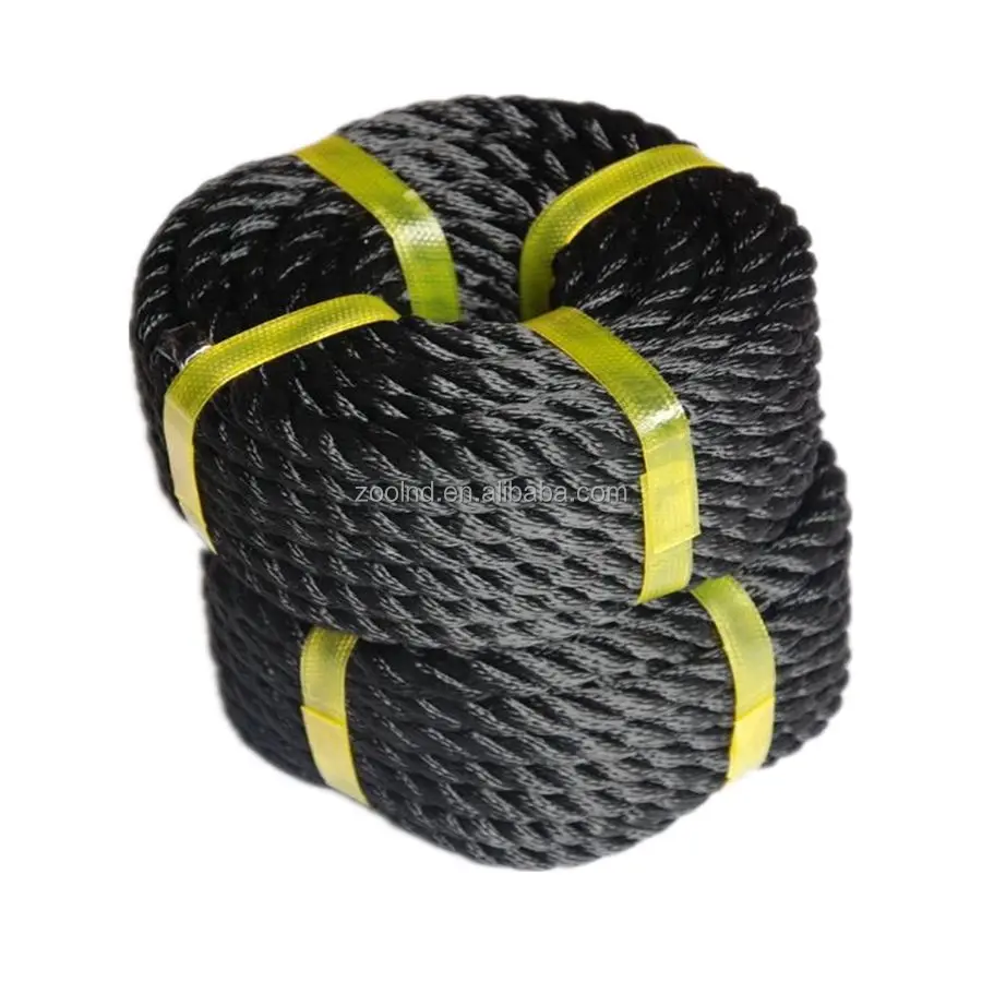 High Tenacity Nylon Multifilament Rope Black 3 Strands Nylon Twisted Rope