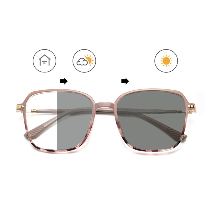photochromic green lens glasses woman big square patchwork metal pc multicolor frame lunettes photos gray  blue light blocking