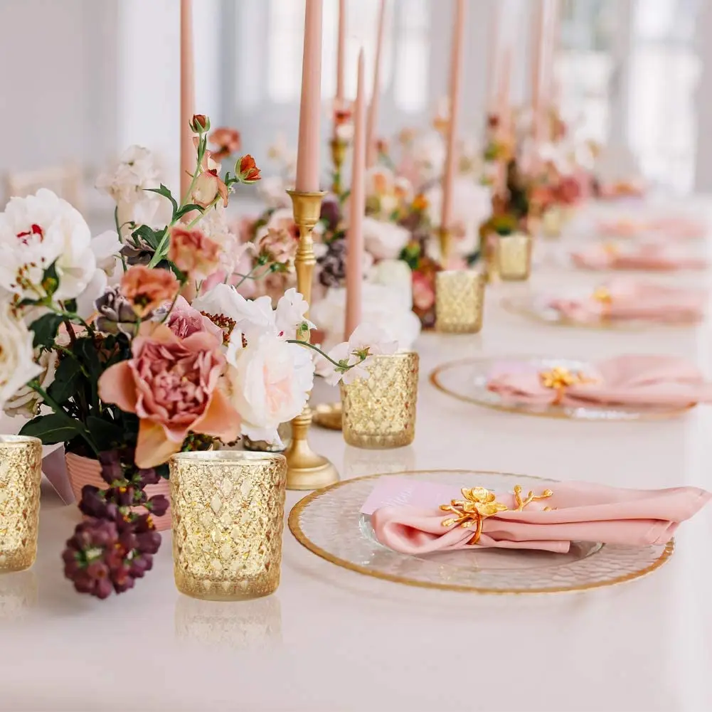 Gold Votive Candle Holders, Mercury Glass Tealight Holder for Valentines Day Decor Table Centerpiece Wedding Decoration