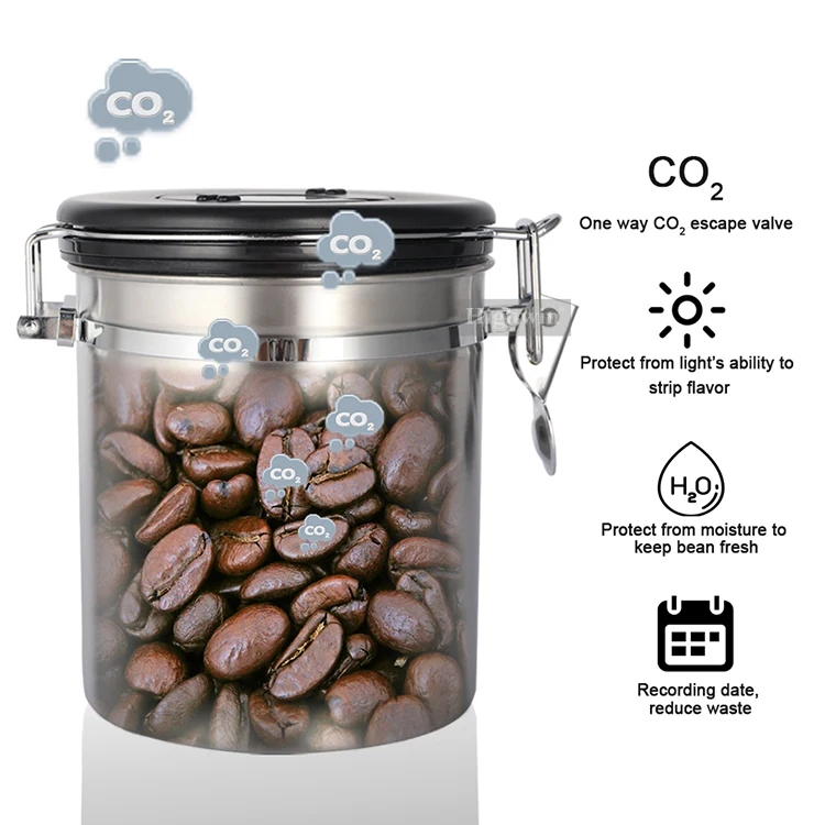 Co2 Valve With Built-in Date Stainless Steel Wheel  Food Storage Container Coffee Grounds Airtight Container