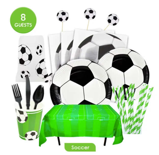 Football Theme Birthday Party supplies disposable dinnerware set Paper plates cups napkins straws paper bags tablecloths Cutlery