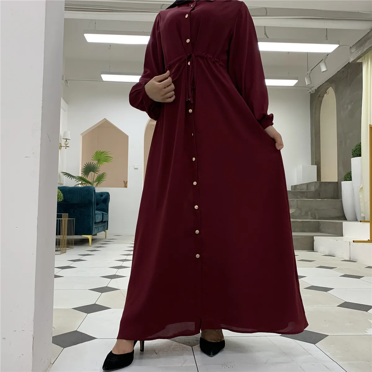 6289# High Quality Muslim Dress Ethnic Nida Fabric Turkey Dubai Fashion Dresses For Women Eid Kimono Robe Ladies Clothes