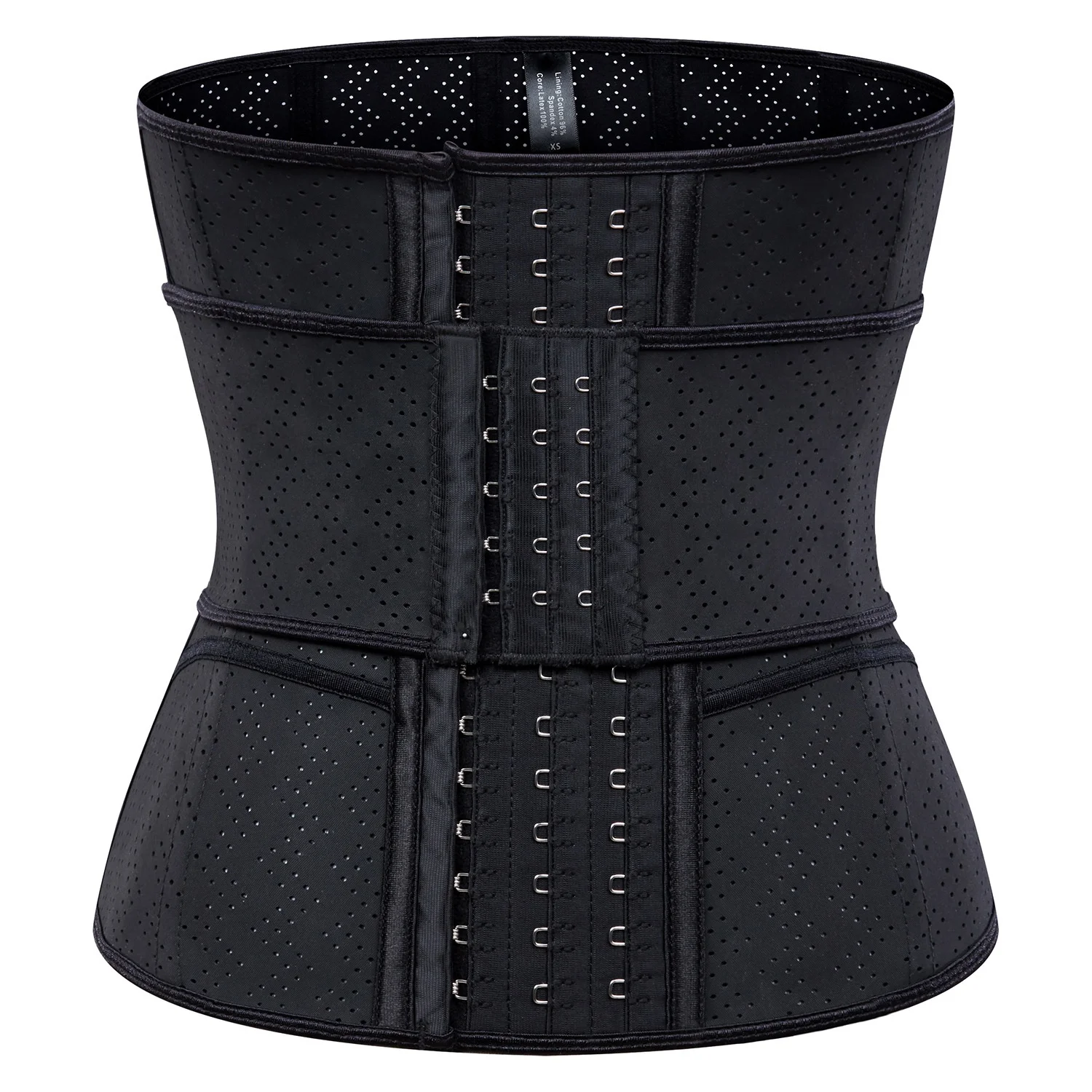 QS 3 Rows Iron Buckle Round Hole Corset Exercise Waist Seal Fitness Abdominal Belt Tight Latex Belt Rubber Corset