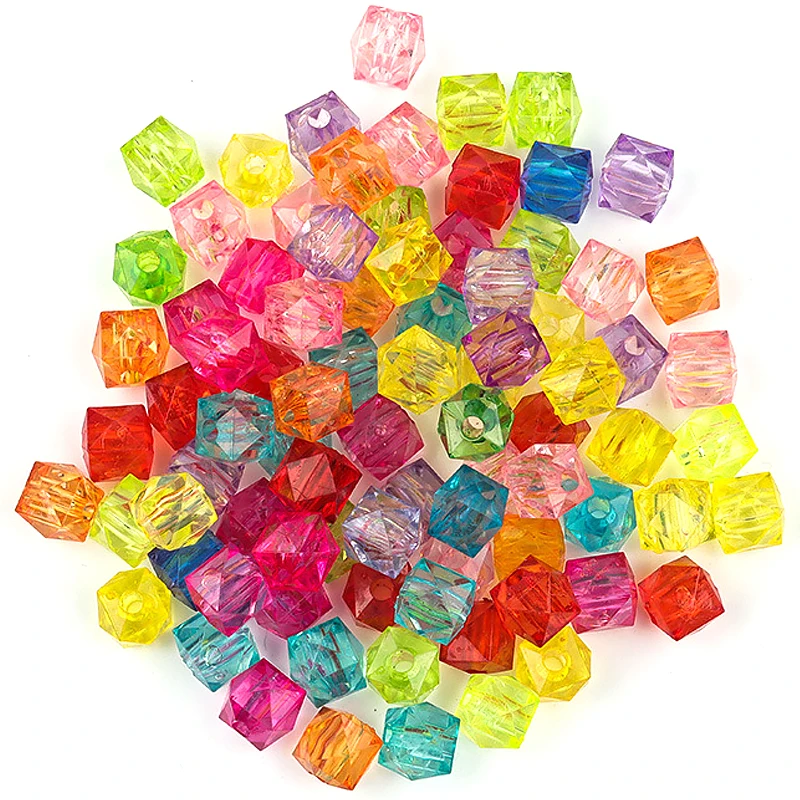 SOJI Hot Sale 8mm 10mm 500g Acrylic Faceted Square Cube Beads faceted plastic sugar beads acrylic loose beads for jewelry making