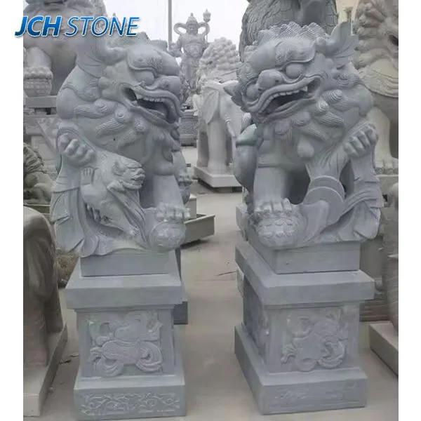 Hand carved Natural granite animal carvings Chinese stone front door Lions statues