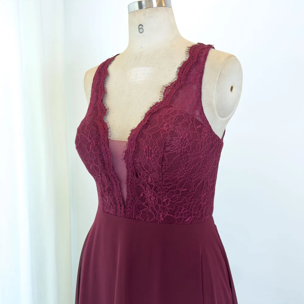 TEENYEE  Elegant Fashion A-Line Lace Plus Size Sexy Party Dress Bridesmaid Evening Floor Length Ball Gown Dress