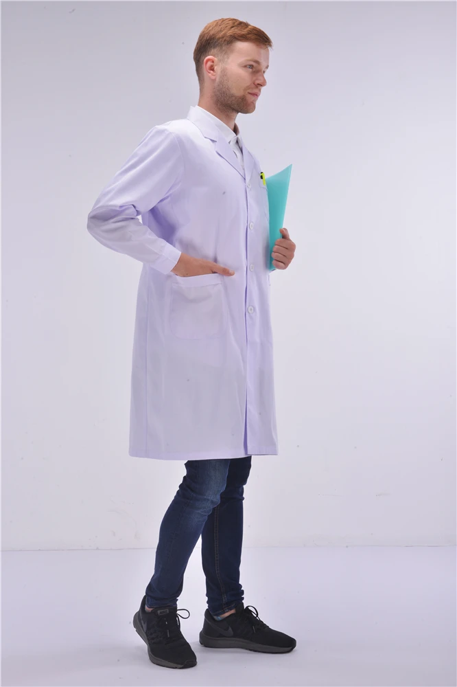 Male design High quality fashionable nursing scrub uniform gown medical white lab coat for man  Luxury Doctor Lab Coat
