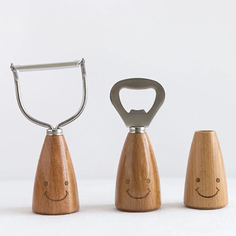 Instock Tools Utensils Steel Gadgets Stainless Wooden Wholesale Handle Cute Home Multipurpose Small Kitchen Gadget Set