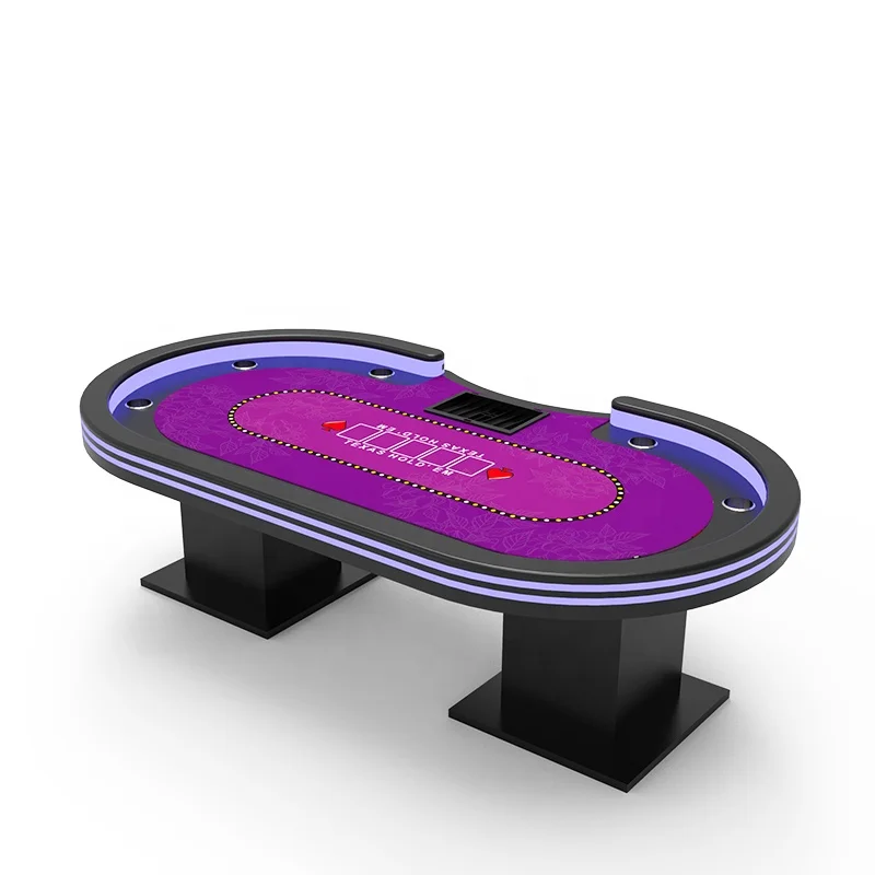 YH 10 Person Deluxe Professional Gambling LED Lighting Luxury Casino Texas Holder Poker Table With Wooden Legs