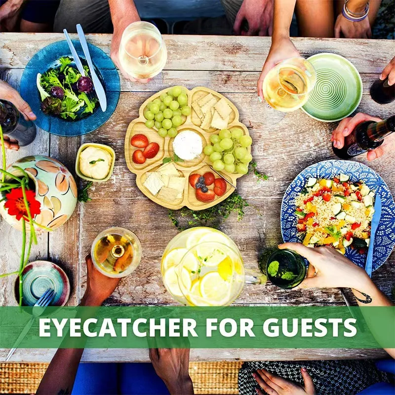 Bamboo Wood Grid Hotpot Plate Vegetable Platter and Fruit Tray for Party Meal Supplementary Food Wooden Tableware Set