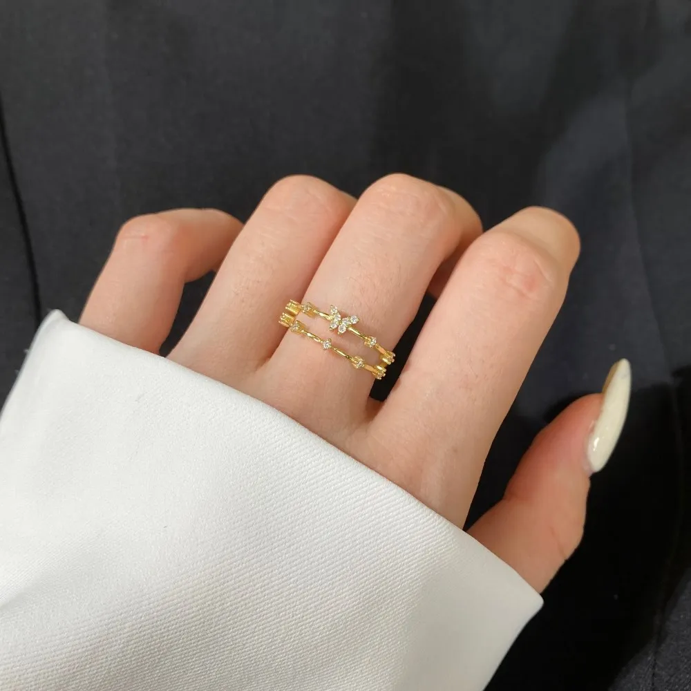 Dylam Moonstone Italian Silver Ring 925 Sterling Shiny Design 18K Gold Plated Adjustable Butterfly Rings Jewelry Women
