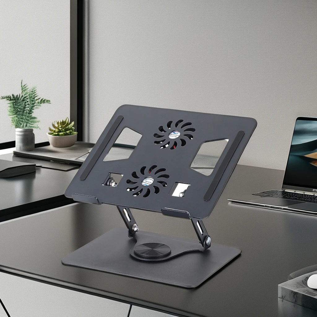 Factory Price 360 Rotating Adjustable Laptop Stand Foldable Carbon Steel Laptop Universal Holder with 2 Cooling Fans