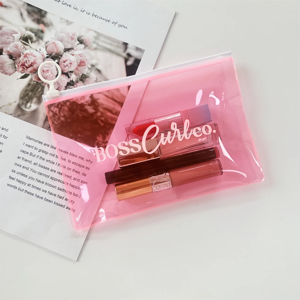 Модная Розовая прозрачная сумка на молнии из ПВХ маленькая косметическая упаковка для ювелирных изделий пластиковая