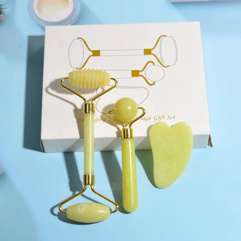 Wholesale natural beauty quartz real yellow face gua sha set face massage mini guasha stone tools