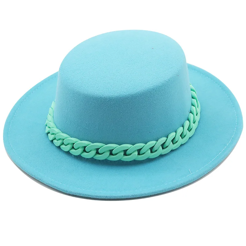 Women Fedora Hats With Band Chain Jazz Hat Fashion Woolen straw Top Hat
