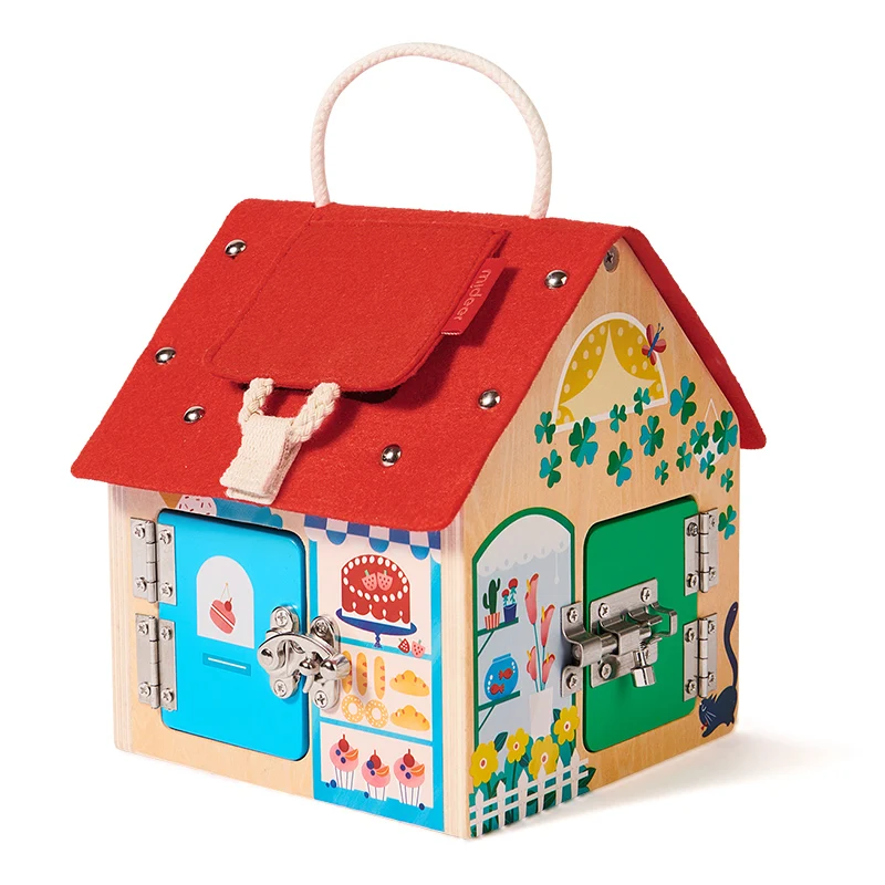 mideer wooden educational Toy Multi functional unlock Cottage Gift Baby Early Education toys  busy house role play for kids