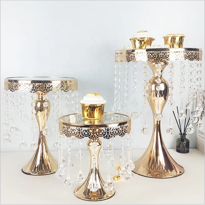 
3PCS/Set European Hanging Decoration Crystal String Gold Cake Stand Cake Stand Decorative Furnishings 