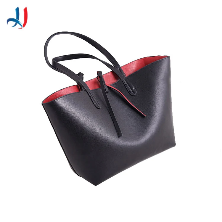 2022 Elegant Plain Leather Women Handbag Large Capacity Black PU Tote Lady Bag With Wristlet