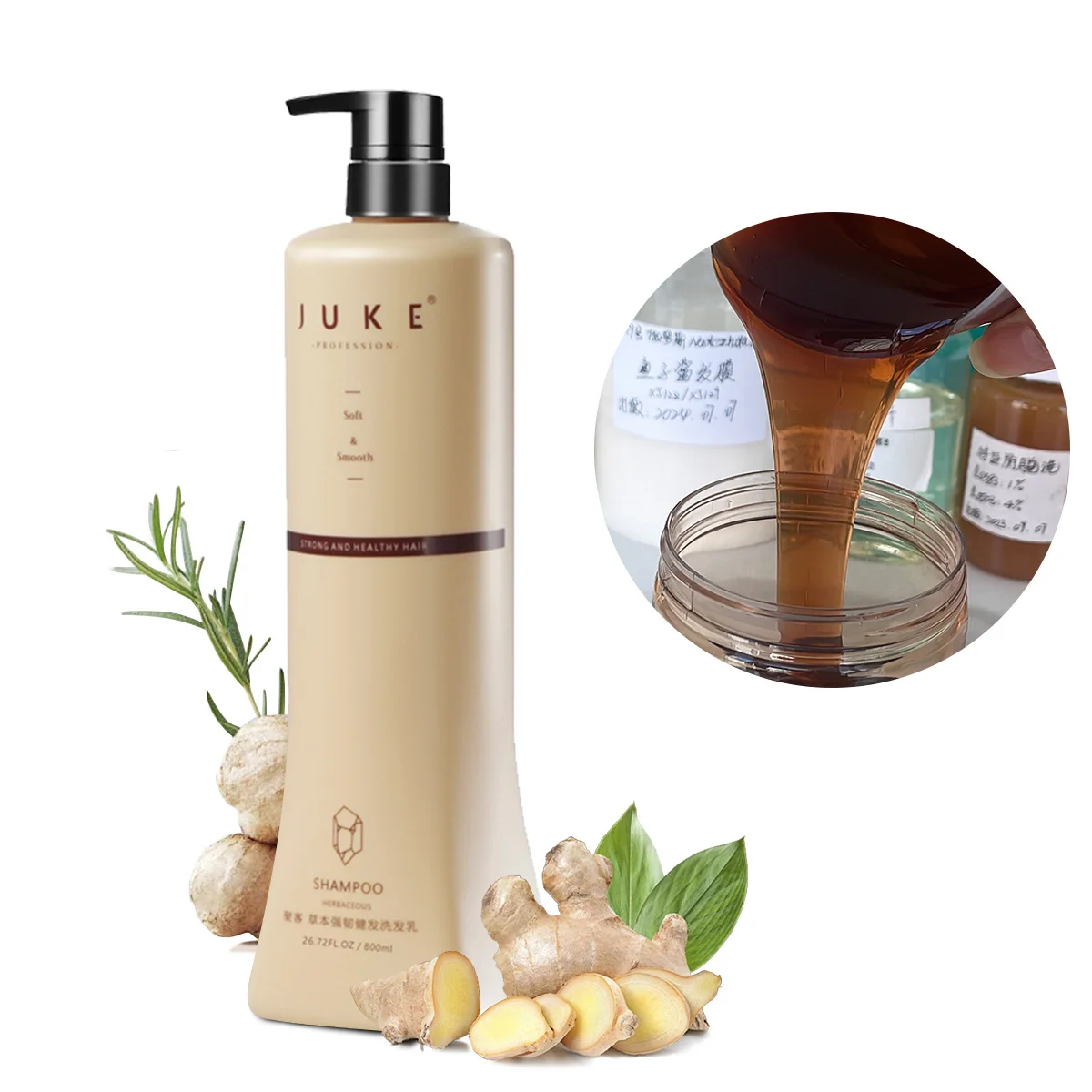 Professional Hair Care Ginger Growth Shampoo Reducing Breakage & Volumizing With Herbal Ingredients, Customizable