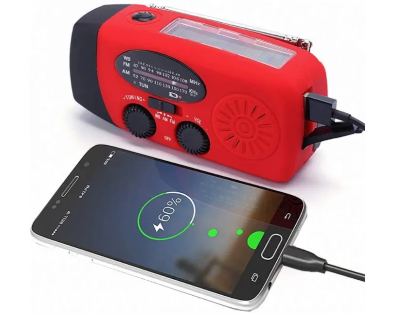 Emergency Hand Crank Portable Solar Radio with Flashlight & 2000mAh Phone Charging