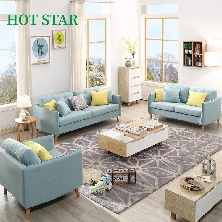 New Design Modern Microfiber Fabric Sofa, Lasted Simple Design Livingroom Furniture, Wood Frame Mini Sofa Sets With Ottoman