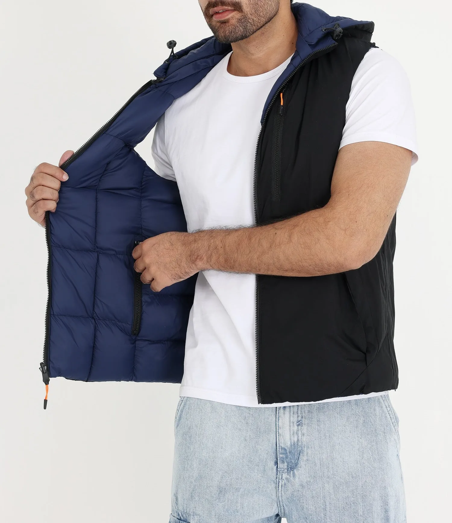 Sleeveless Double Sided Puffer Vest For Men Hooded Fashion Puffer Vest Lightweight Down Jacket With Removeable Hood For Men