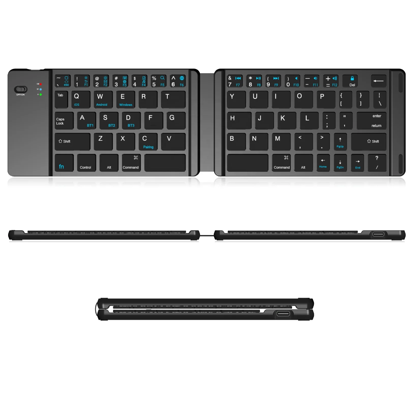 Comeic BKC128 New Portable Blue Tooth BT5.0 BT3.0 Wireless Foldable Keyboard with 3 Channels For Tablet PC Phone Multi Devices