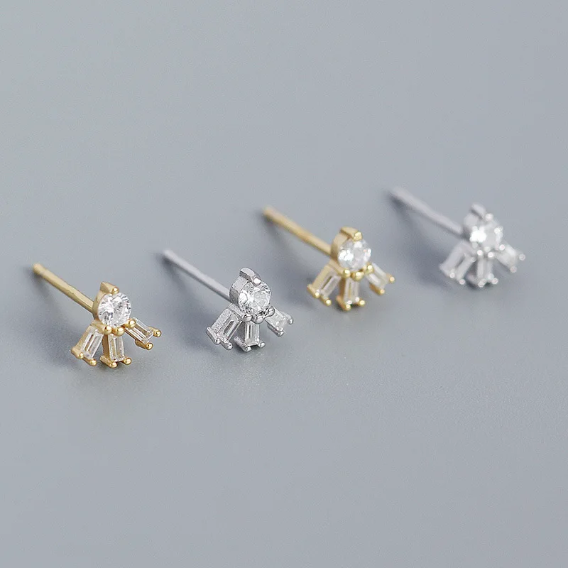 Fashion minimalist 925 Sterling Silver beautiful cute baguette diamond women statement stud earrings