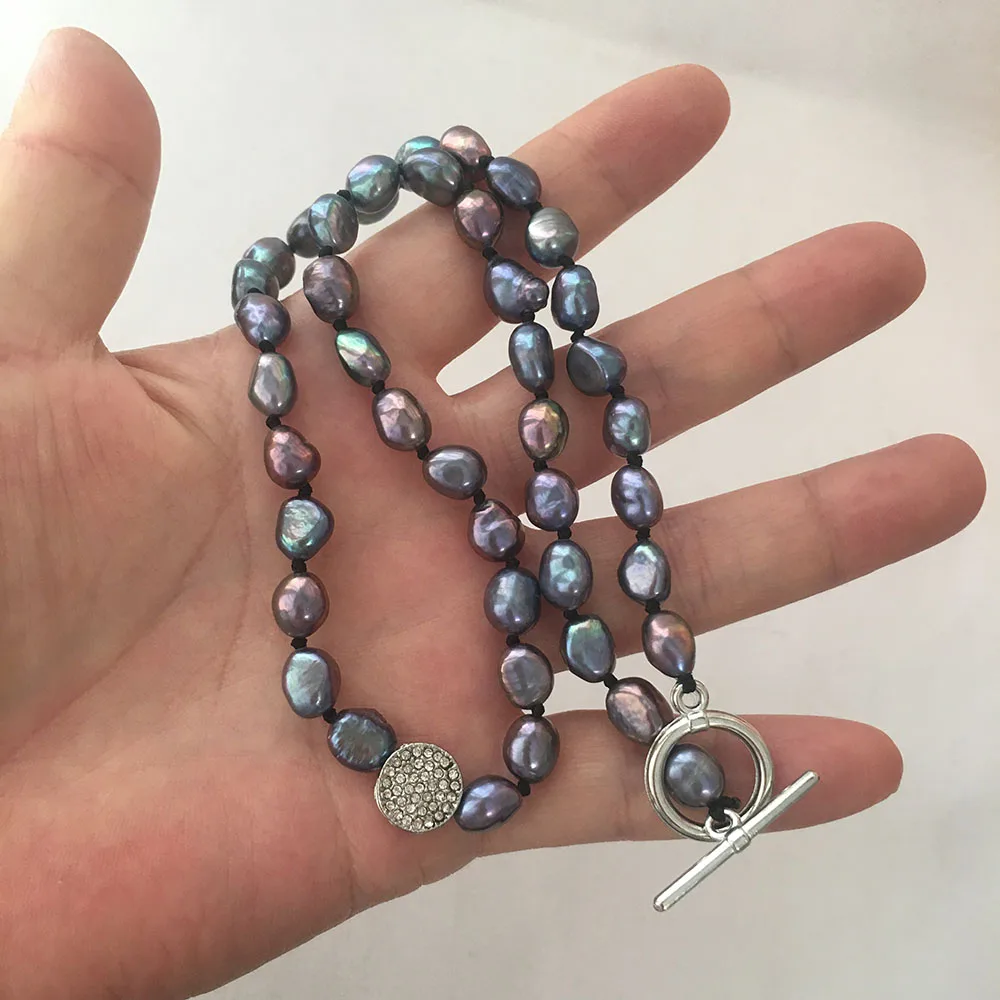 fashion choker necklace ,100%  freshwater pearl ,6.3.-7.3 MM diamond baroque pearl, 7-10 mm length