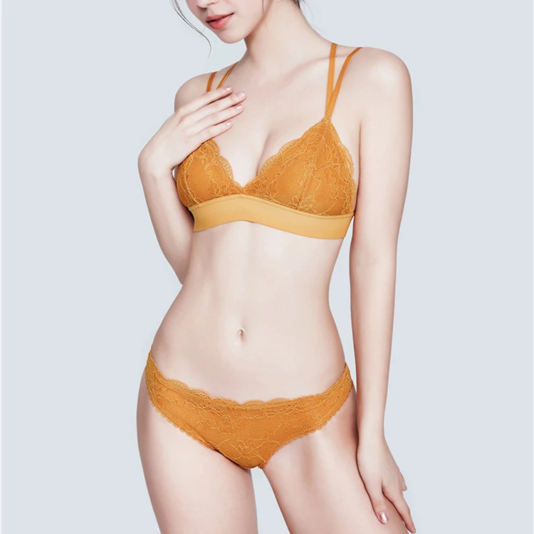Регулируемый ремень имбирный мягкий атласный желтый темно-розовый женский кружевной бюстгальтер