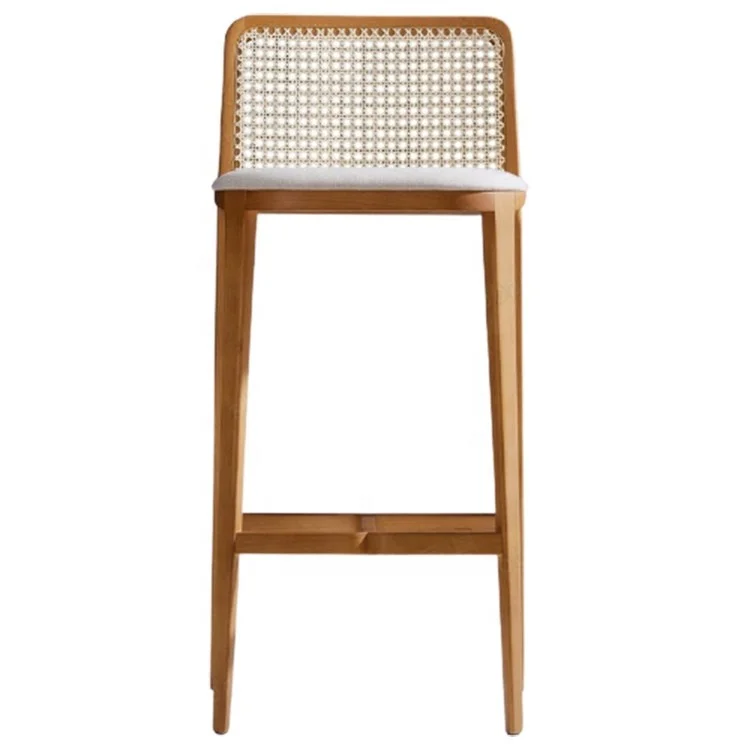 
Factory hot sale Commercial Furniture Wooden Seat And Cane Counter Stool wooden bar chair 