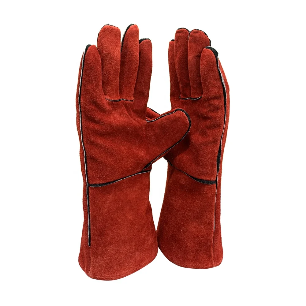 Cow Split Leather Gloves Dark Red/XL Safety Gloves with Anti-Cut Anti-Slip Anti-Static Fireproof Anti-Heat Protection Functions