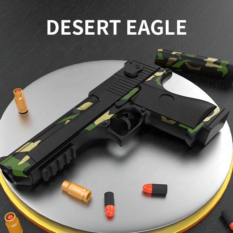 Qilong Planer Shell Soft Bullet Toy Gun Desert Eagle Super Gun Model Sponge Soft Shooting With Silencer Pistol Gun Toys For Kids