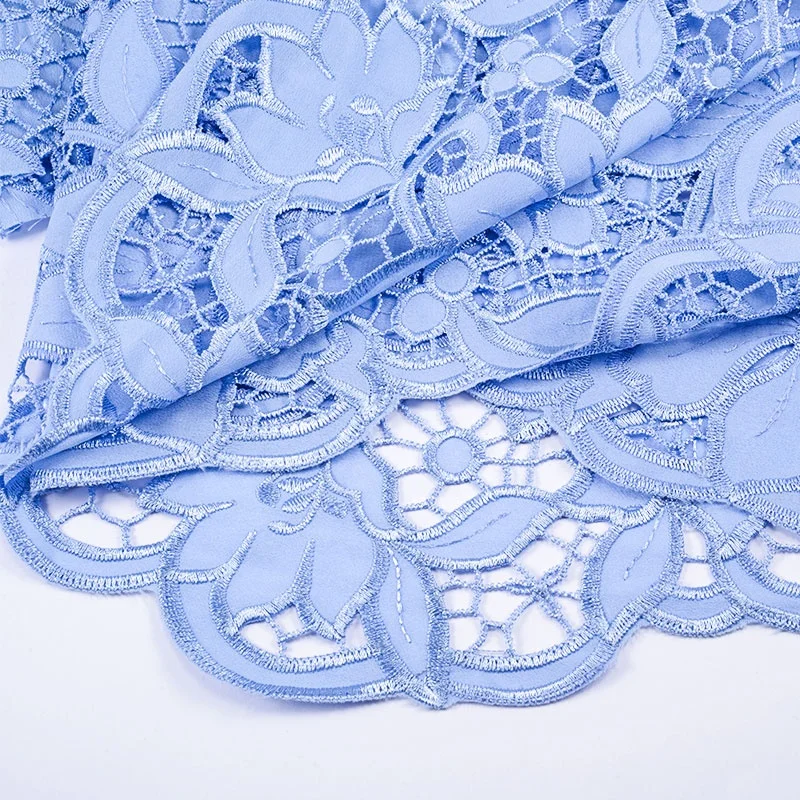 Guipure Lace Fabric With Embroidered Flower Patterns Water Soluble Light Blue Laces Fabric For Women Wear Making