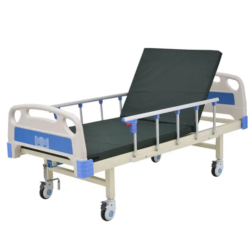 Good quality multi function 2 folding crank stainless steel frame manual hospital bed with ABS board