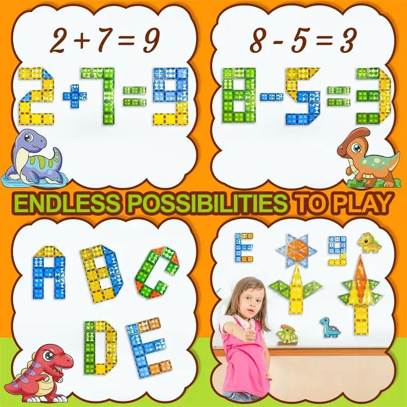 STEM Magnet Toys 90pcs Magnetics Tiles For Kids Educational Magnetics Building Blocks Set Dinosaur Toy For Children