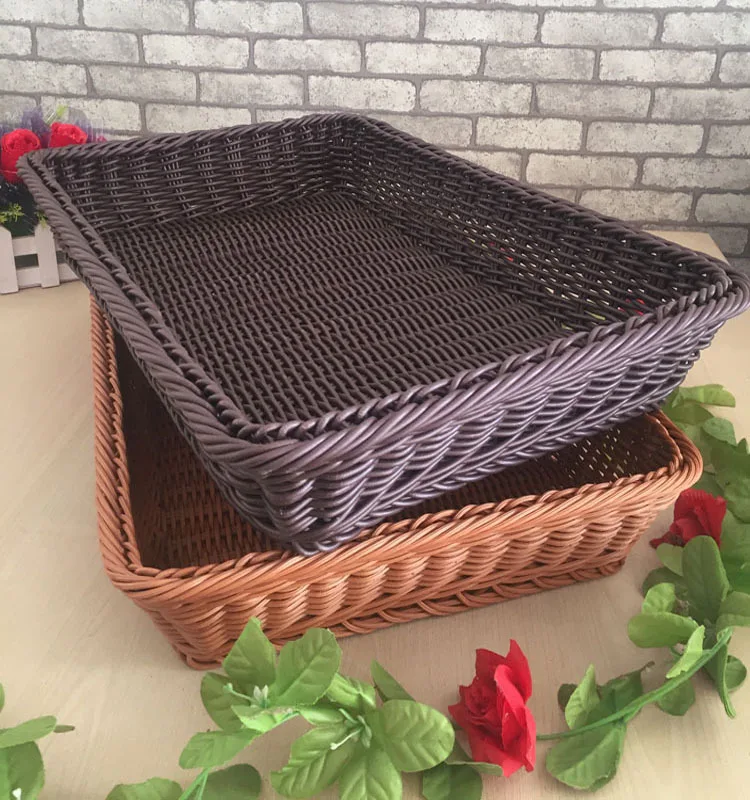 Fruit Rattan  Storage Basket Bread Woven Supermarket Plastic Natural Small Plastic Basket for Gift Plastic Tray