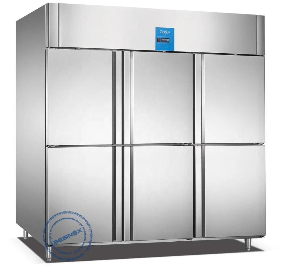 Commercial Kitchen Refrigeration Equipment 6 Door Stainless Steel Asian Style Large Refrigerators Upright Chiller for Restaurant