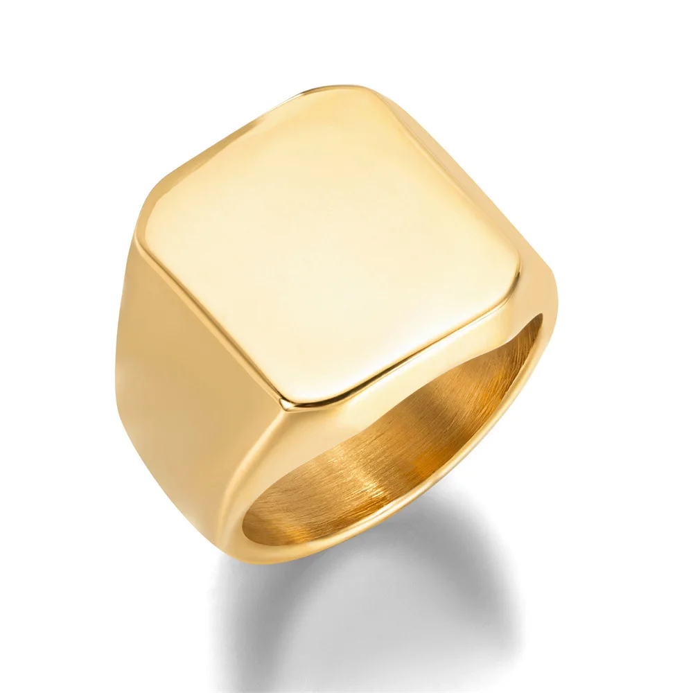 Прямая продажа с фабрики ювелирных изделий оптовая из нержавеющей стали 18K золото квадратное чистое гравированное мужское кольцо со склада