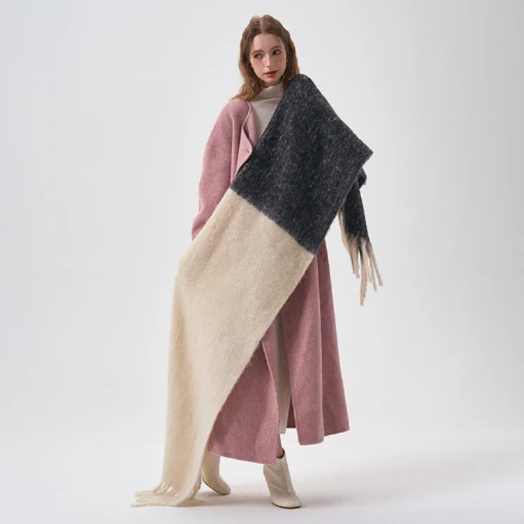 F-2229 new two tone split color woman scarf winter thick warm fashion tassel soft mink shawl windproof womens polyester scarf