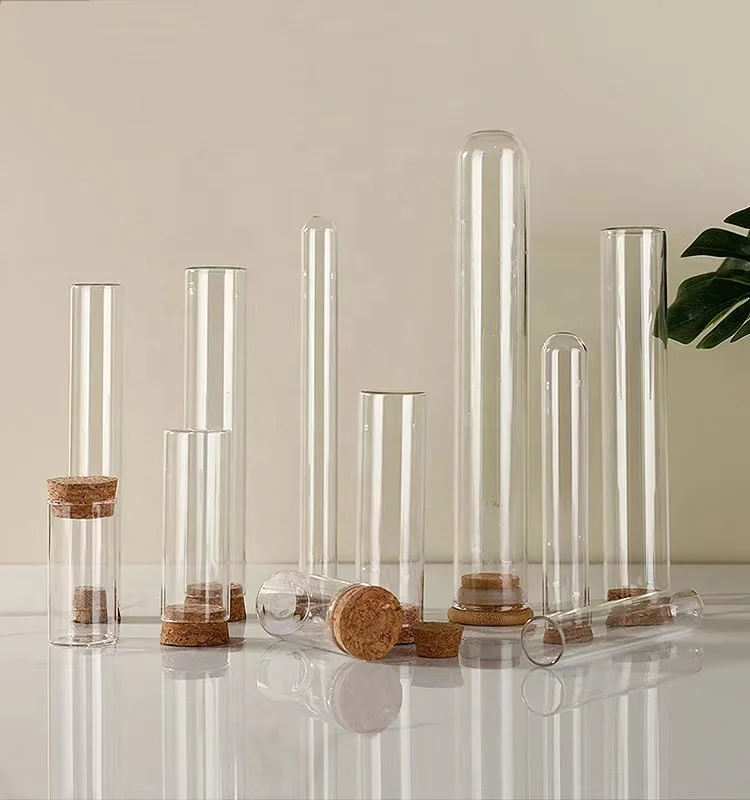 high quality clear custom glass tube container cigar glass tube flat bottom glass test tube with cork