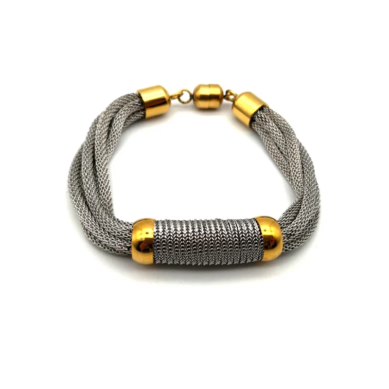 Новейший дизайн 2 мм X 4 Серебряная плетеная сетчатая цепочка женский браслет магнитный с золотым необычным шармом из нержавеющей