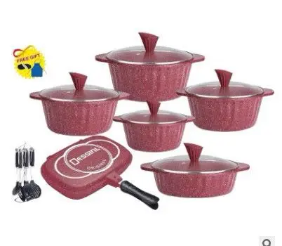 Dessini 21pcs cookware set with medical stone non-stick aluminum die-casting pan set  pot soup pot kitchen