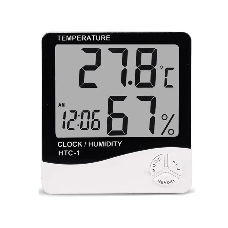 Indoor Room LCD Electronic Temperature Humidity Meter Digital Thermometer Hygrometer Weather Station Alarm Clock HTC-1