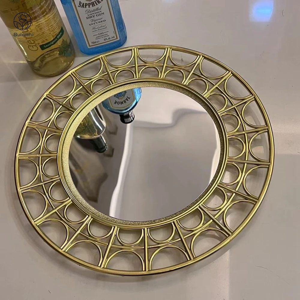 Rosy Gold Geometry Mirror Glittering Charger Plate Reusable Dish Plastic Charger Plate