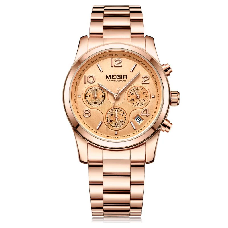 Megir factory girl latest hand watch jam tangan wanita chinese wholesale women wristwatch sports style chrono rose gold watches