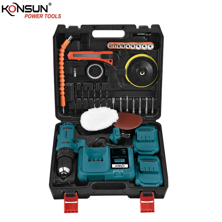KONSUN Lithium Battery Electric Drill 21V Cordless Drill with 2 0AH drill set Rechargeable Electric Screwdriver Kits